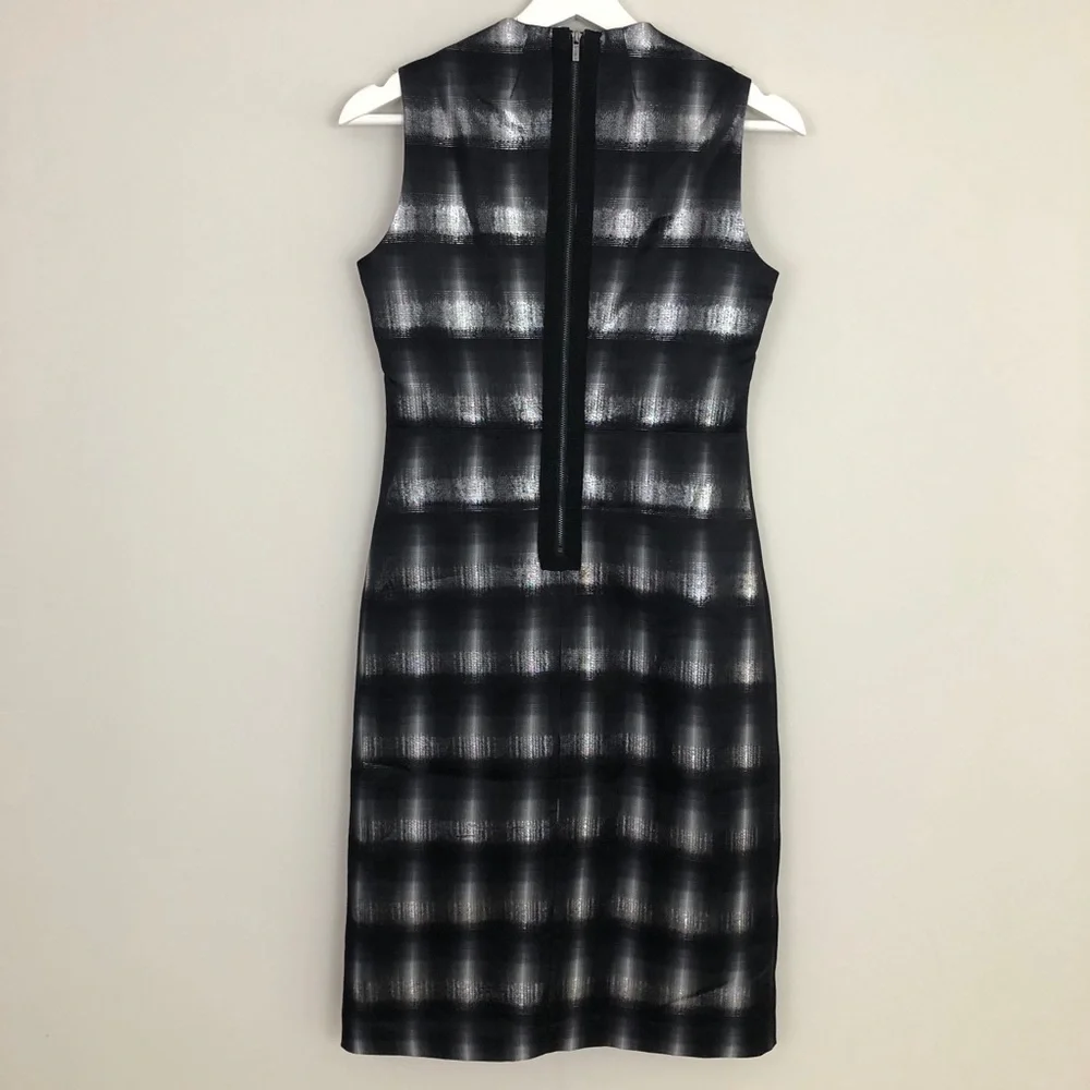 Tory Burch Sleeveless Silk Metallic Plaid Knee Length Dress